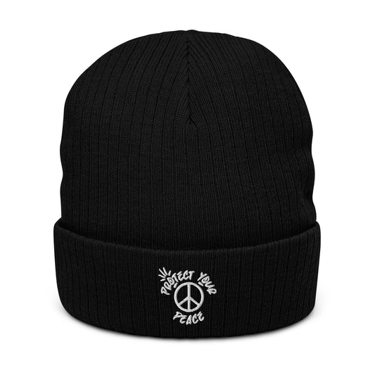 Snug and stylish 'Protect Your Peace Ribbed Knit Beanie' by Tribe of Weirdos, crafted for warmth and mindfulness.