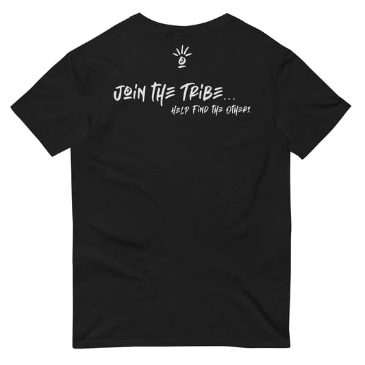 A person wearing 'Stay Weird - Join The Tribe' unisex t-shirt, showcasing a bold statement for self-expression and unity in diversity.