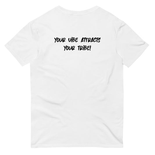 Inspiring 'Stay Weird - Your Vibe Attracts Your Tribe' t-shirt worn with confidence, inviting like-minded souls to connect.