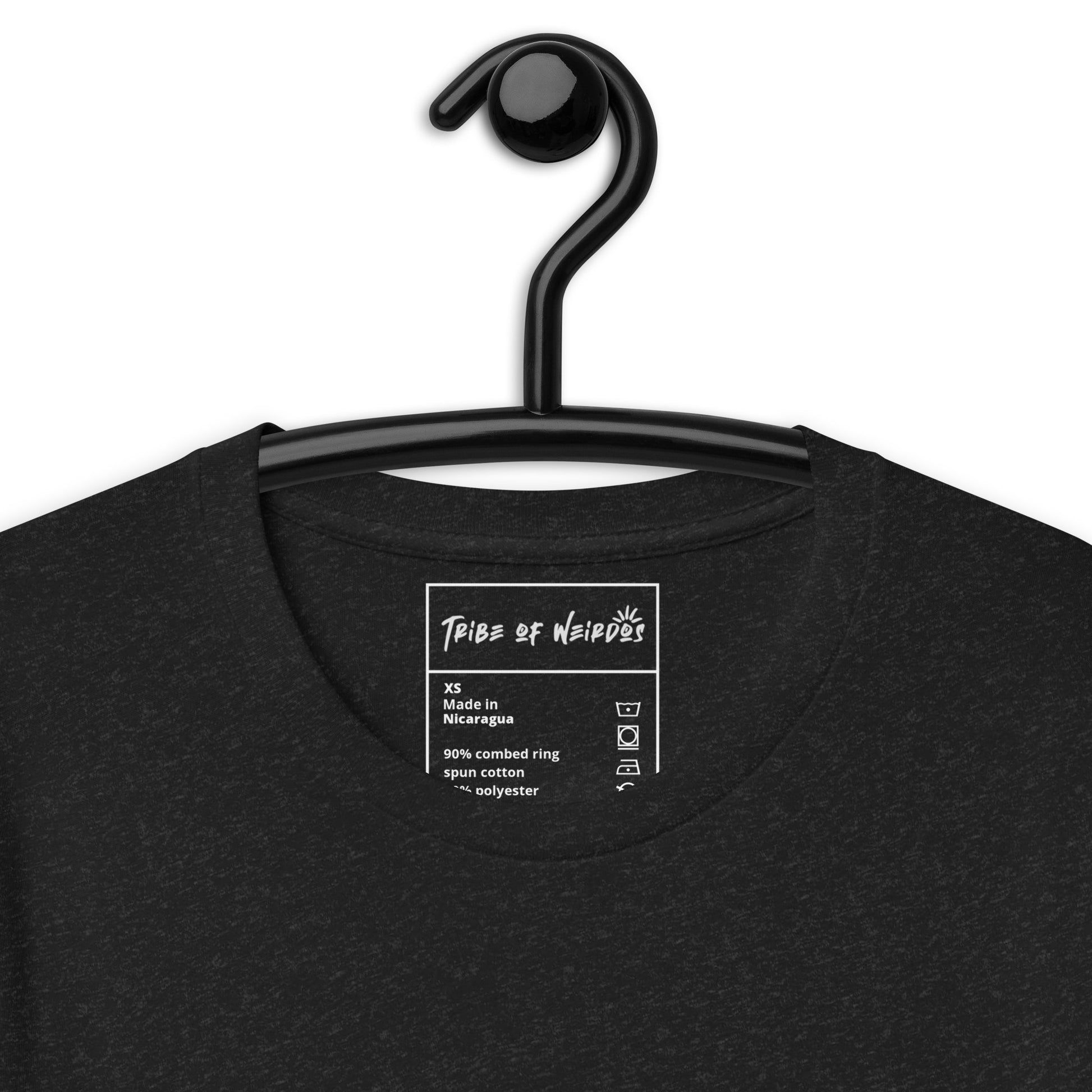 Unisex 'Protect Your Peace - Your Vibe Attracts Your Tribe' T-Shirt in bold black with a distinctive design, celebrating individuality and community belonging, from Tribe of Weirdos.