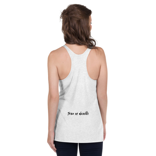 Empowering 'Protect Your Peace - Women's Racerback Tank' in soft fabric, featuring the iconic Tribe of Weirdos emblem, perfect for those who value comfort and a peace-driven lifestyle.