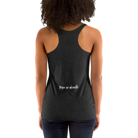 Athletic and expressive woman donning the 'Stay Weird' racerback tank, perfect for those who live and breathe originality.