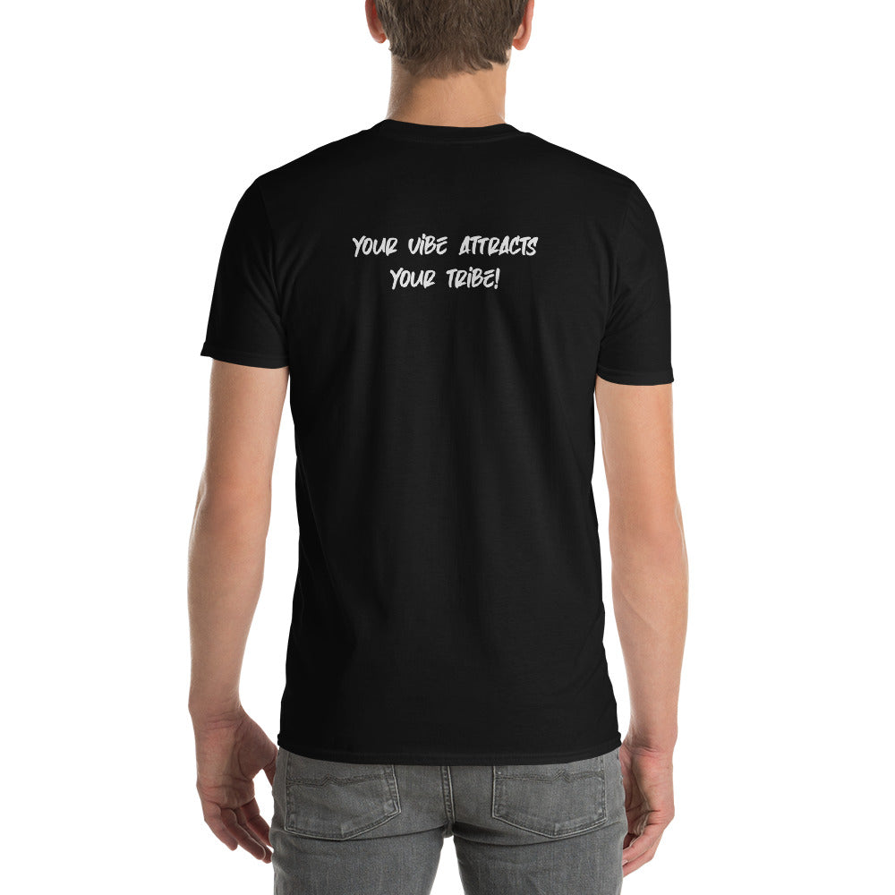Inspiring 'Stay Weird - Your Vibe Attracts Your Tribe' t-shirt worn with confidence, inviting like-minded souls to connect.