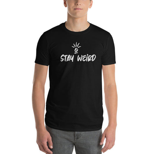 Casual yet impactful 'Stay Weird - Protect Your Peace' t-shirt on a model, promoting peace and individuality.