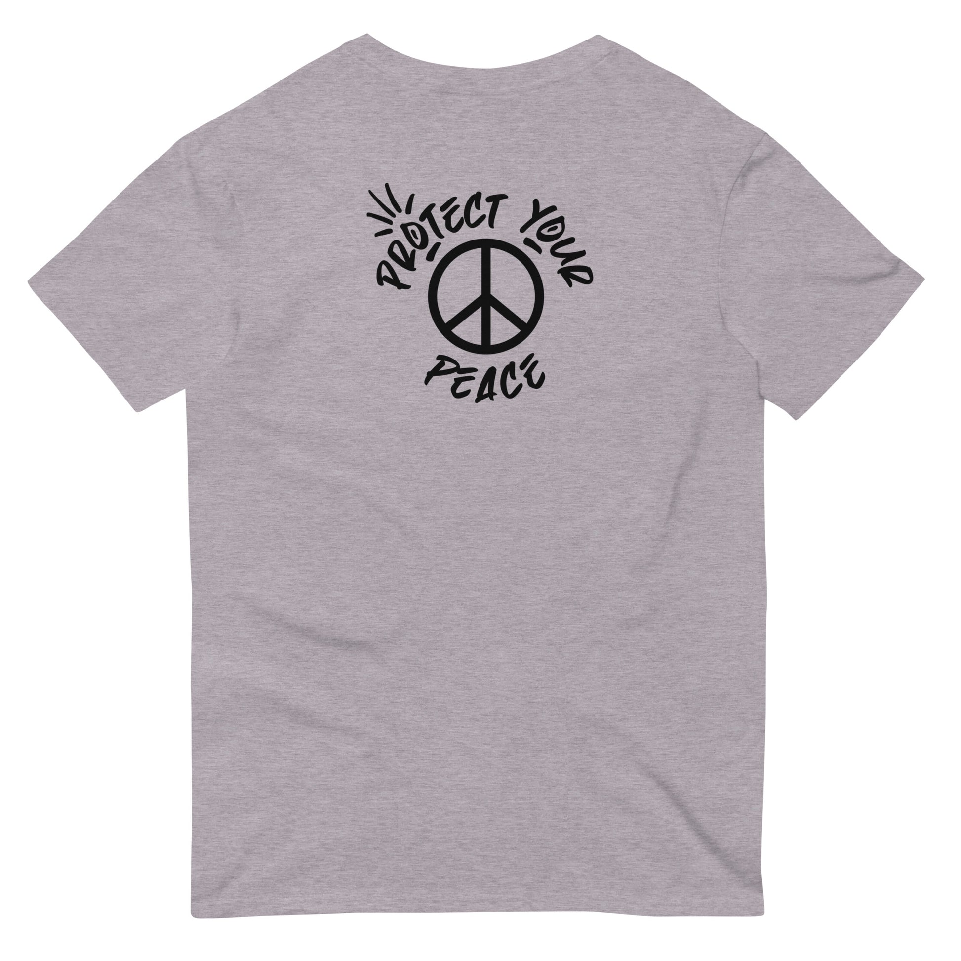 Casual yet impactful 'Stay Weird - Protect Your Peace' t-shirt on a model, promoting peace and individuality.