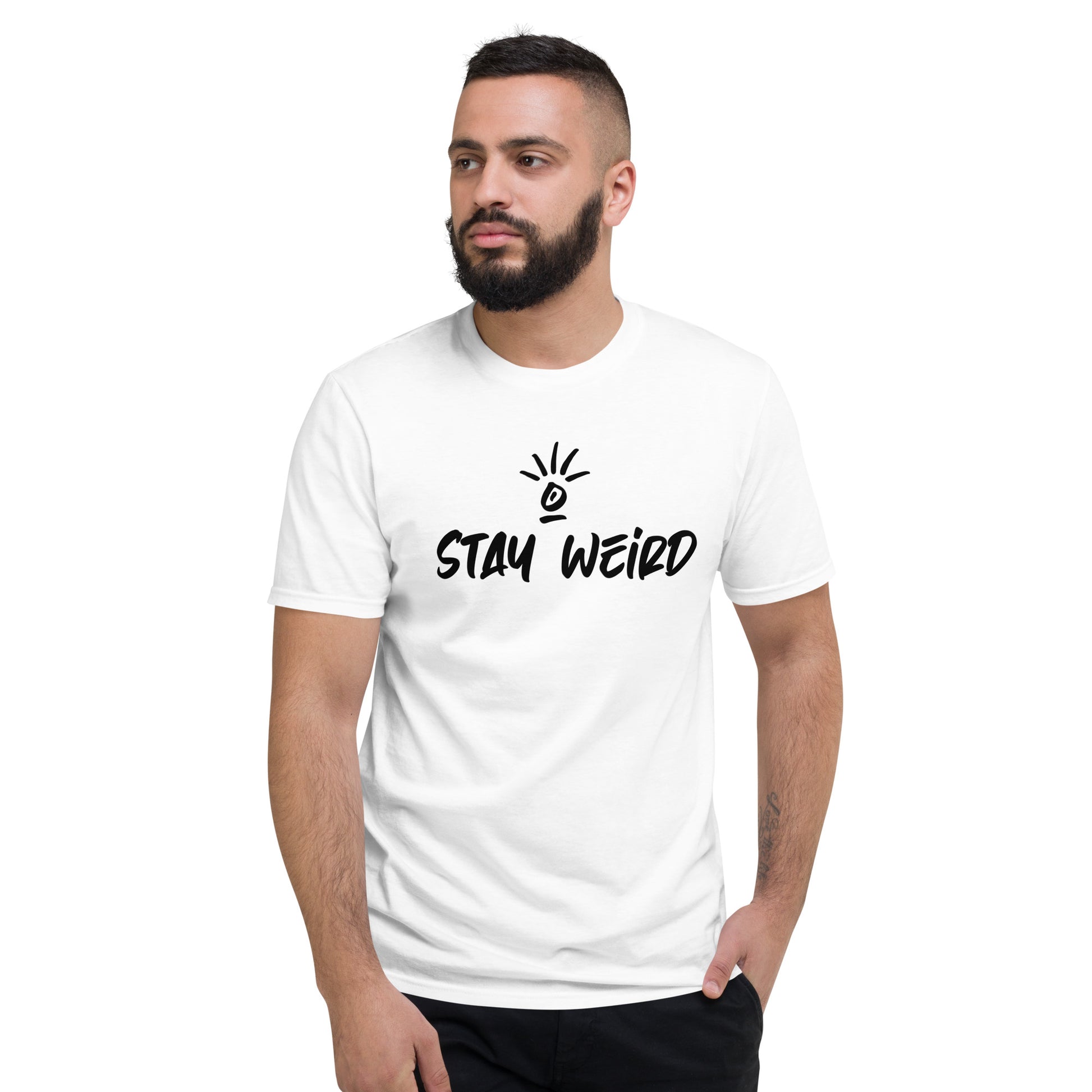 Unisex 'Stay Weird - Tribe of Weirdos' T-shirt showcasing a bold declaration of uniqueness and belonging to a community that values individuality.