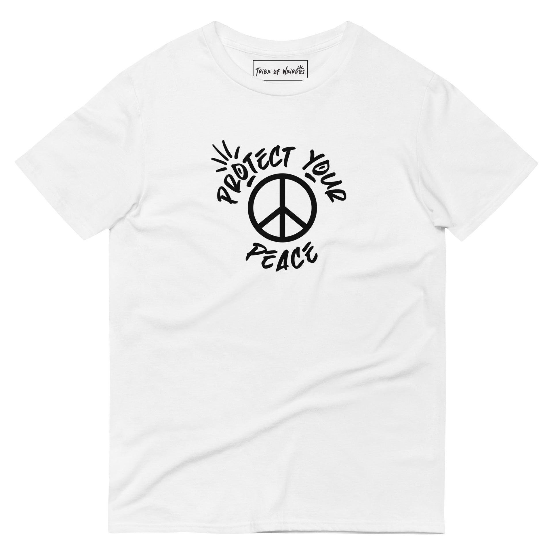 Image of 'Join The Tribe' unisex T-shirt from Tribe of Weirdos, featuring bold text promoting unity and inner peace on a stylish, casual fit.