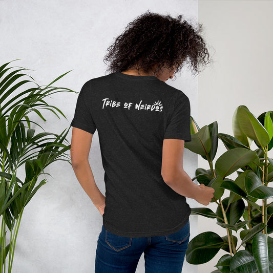 Unisex 'Stay Weird - Tribe of Weirdos' T-shirt showcasing a bold declaration of uniqueness and belonging to a community that values individuality.