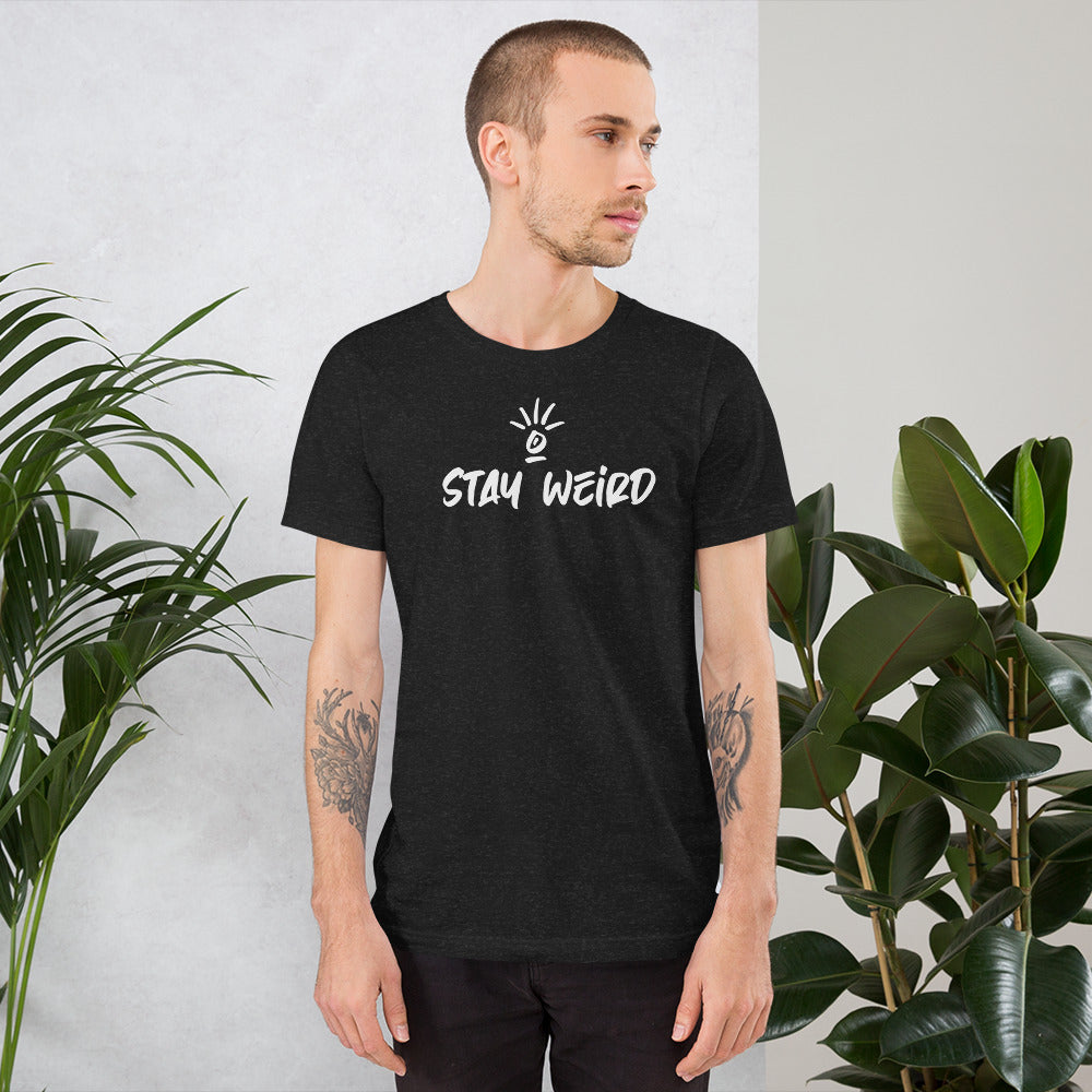 Person wearing 'Stay Weird - Practicing For Heaven One Step At A Time' T-Shirt, symbolizing the journey of life and self-discovery in comfortable style."