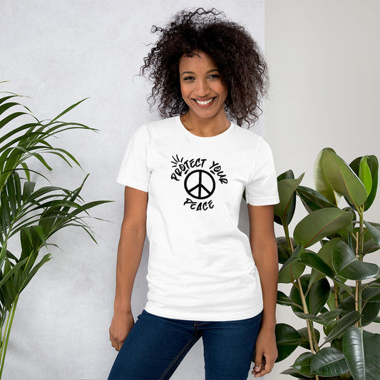 Unisex 'Protect Your Peace' T-shirt by Tribe of Weirdos, showcasing a relaxed fit and a message of serenity in every thread.