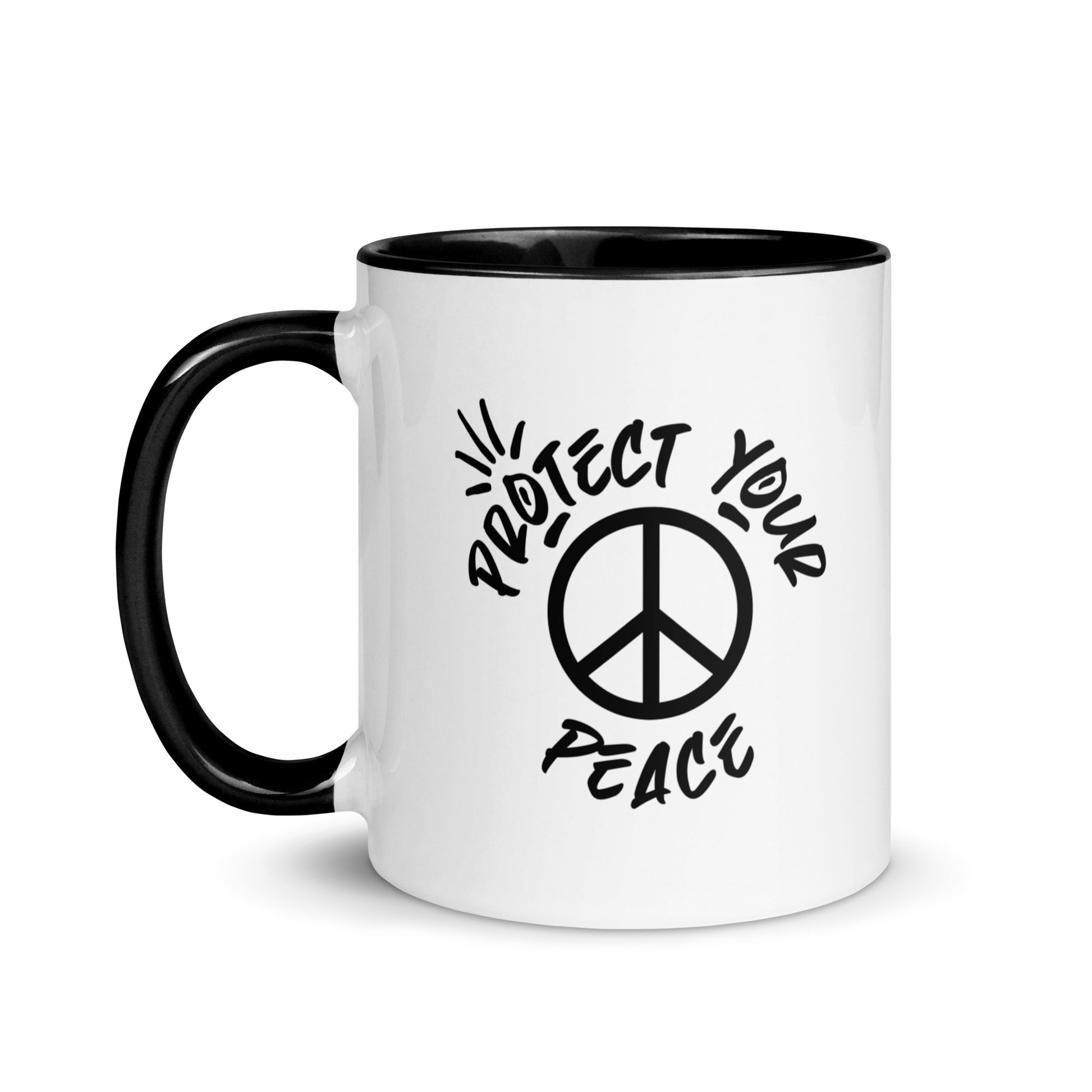 Sturdy 'Protect Your Peace Coffee Mug' bearing the uplifting message from Tribe of Weirdos, crafted to inspire tranquility with your morning coffee or evening tea.