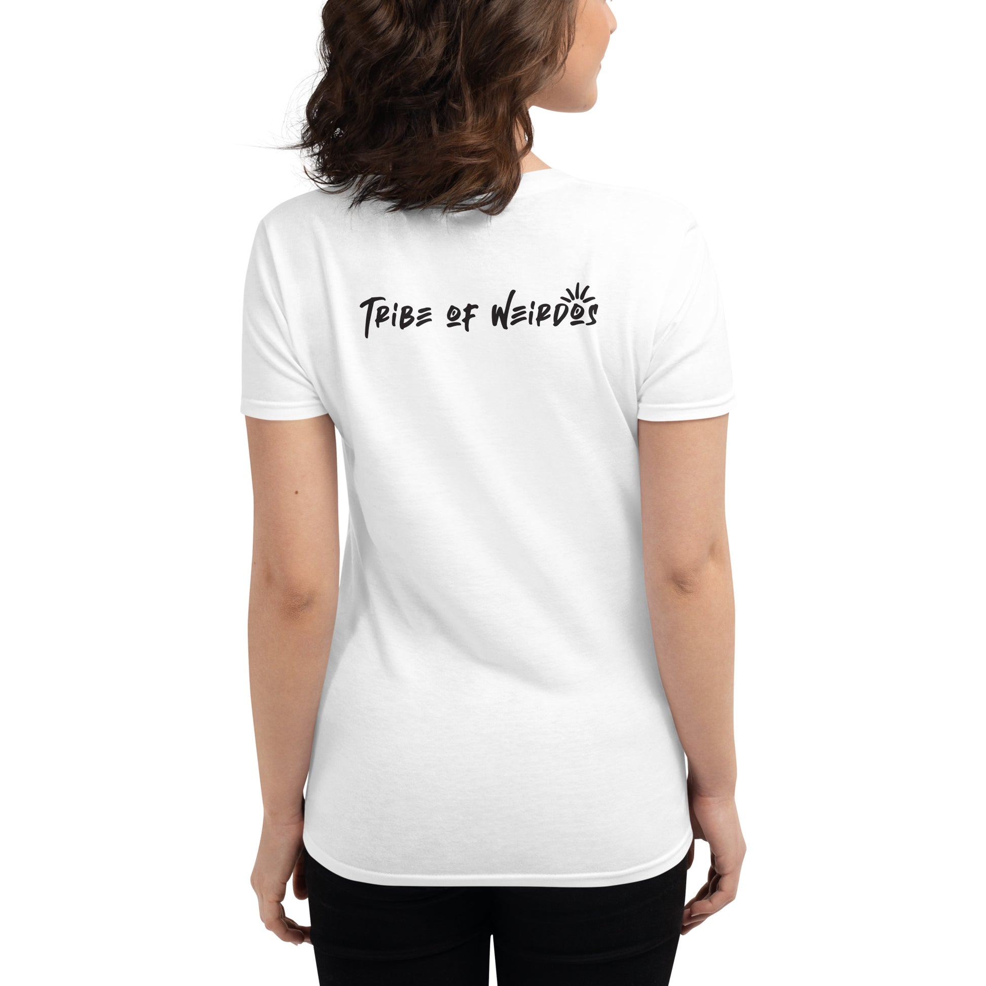 Protect Your Peace - Tribe of Weirdos Women's T-Shirt in black, showcasing bold white text and tribal design, symbolizing unity and personal empowerment.
