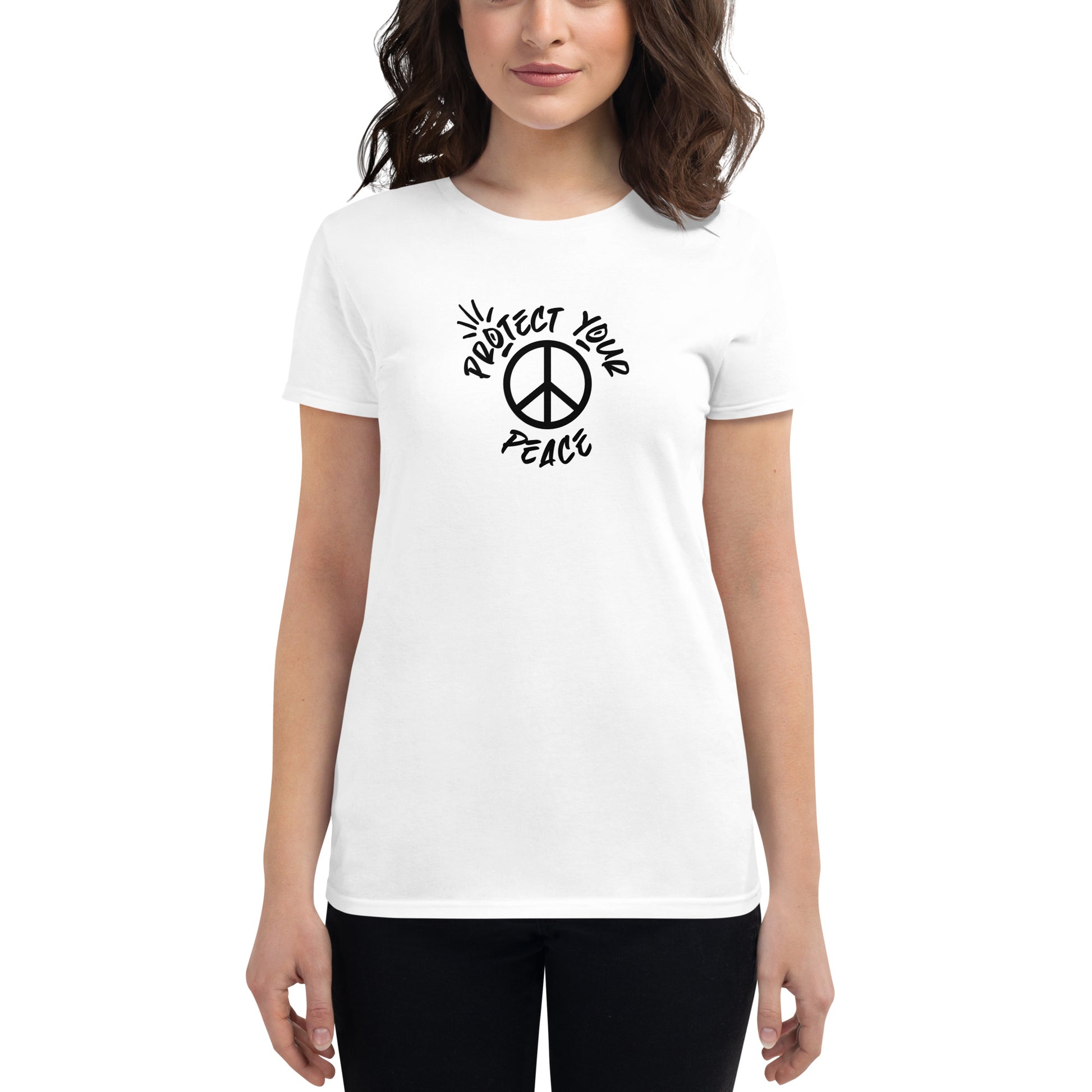 Protect Your Peace - Tribe of Weirdos Women's T-Shirt in black, showcasing bold white text and tribal design, symbolizing unity and personal empowerment.